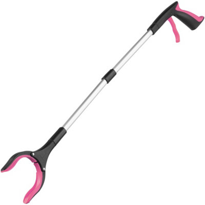 Hardys Folding Litter Picker - 40cm/15" - 83cm/31", Aluminium Tube & Steel Cable, Silicone-grip Jaws, Built-in Magnet - Pink