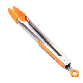 Hardys Food Utensil Tongs - Salads, Kitchen, Cooking, Serving & More, Stainless Steel & Non-Scratch Silicone - (L) 30cm, Orange