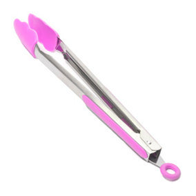 Hardys Food Utensil Tongs - Salads, Kitchen, Cooking, Serving & More, Stainless Steel & Non-Scratch Silicone - (L) 30cm, Pink