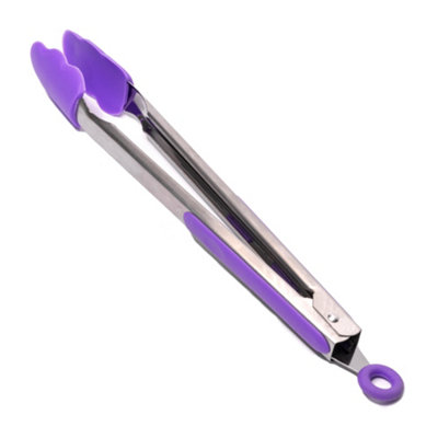 Hardys Food Utensil Tongs - Salads, Kitchen, Cooking, Serving & More, Stainless Steel & Non-Scratch Silicone - (L) 30cm, Purple