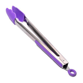 Hardys Food Utensil Tongs - Salads, Kitchen, Cooking, Serving & More, Stainless Steel & Non-Scratch Silicone - (L) 30cm, Purple
