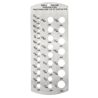 Hardys Fractional Imperial Drill Gauge - 1/16" - 1/2" Diameter Gauges, 64ths Increments, High-Contrast Graduations - 16cm x 6.5cm