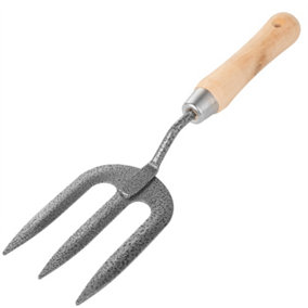 Hardys Garden Hand Fork - Transplanting & Weeding Fork, 3 Tine Carbon Steel Head, Contoured Ash Wood Handle - (L) 30cm x (W) 8cm