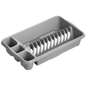 Hardys Kitchen Draining Board - 12 Plate Drainer Rack, 4 Compartments, for Cookware, Utensils, Cutlery - Silver, 46cm x 27cm x 8cm