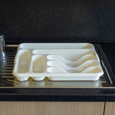 Hardys Large Plastic Kitchen Cutlery Tray Organiser Holder Drawer Insert Tidy Storage - Cream