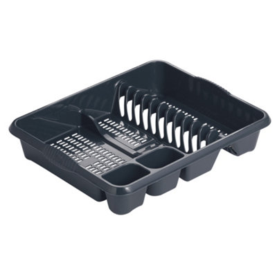 Hardys Large Plastic Kitchen Plaste Dish Drainer Rack Draining Board Cutlery Holder Black DIY at B Q