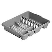 Hardys Large Plastic Kitchen Plaste Dish Drainer Rack Draining Board Cutlery Holder - Silver