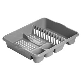 Hardys Large Plastic Kitchen Plaste Dish Drainer Rack Draining Board Cutlery Holder - Silver
