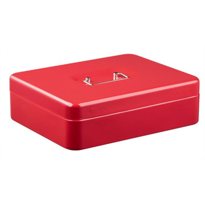 Hardys Metal Cash Box Money Bank Deposit Steel Tin Security Safe Petty Key Lockable - 12" Red