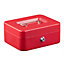 Hardys Metal Cash Box Money Bank Deposit Steel Tin Security Safe Petty Key Lockable - 8" Red