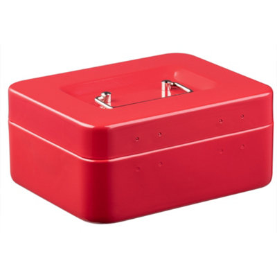 Hardys Metal Cash Box Money Bank Deposit Steel Tin Security Safe Petty Key Lockable - 8" Red