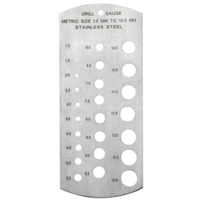 Hardys Metric Drill Gauge - 1.00mm - 13.00mm Diameter Gauges, 0.5mm Increments, Etched High-Contrast Graduations - 16cm x 6.5cm