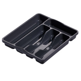 Hardys Plastic Kitchen Cutlery Tray Organiser Rack Holder Drawer Insert Tidy Storage - Black
