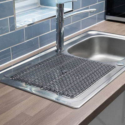 Hardys Sink & Draining Board Mat - Flexible, Protects Basin & Draining Board, Expands Drying Space, Plastic - Silver, 40cm x 35cm