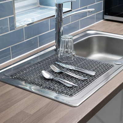 Hardys Sink & Draining Board Mat - Flexible, Protects Basin & Draining Board, Expands Drying Space, Plastic - Silver, 40cm x 35cm