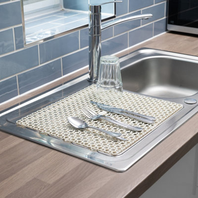 Hardys Sink & Draining Board Mat - Flexible, Protects Basin & Draining Board, Expands Drying Space, Plastic - White, 40cm x 35cm