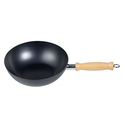 Hardys Traditional Wok - Carbon Steel Non-Stick Wok, Flat Bottom, Wooden Handle, Suitable for Gas & Electric Hobs - 25cm, 2.5L