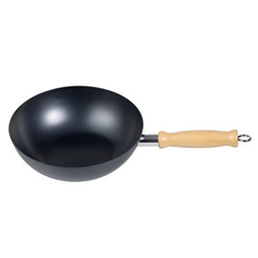 Hardys Traditional Wok - Carbon Steel Non-Stick Wok, Flat Bottom, Wooden Handle, Suitable for Gas & Electric Hobs - 25cm, 2.5L