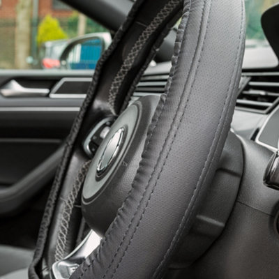 Hardys Universal Black Leather Look Steering Wheel Cover Soft Grip Car Van 14" - 15"