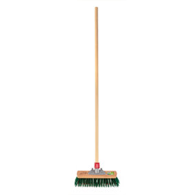Hardys Wooden Brush Broom Heavy Duty Stiff Synthetic Plastic Bristles Outdoor Yard Driveway Sweeping Long Handle - 11"