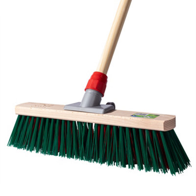 Hardys Wooden Brush Broom Heavy Duty Stiff Synthetic Plastic Bristles Outdoor Yard Driveway Sweeping Long Handle - 15"