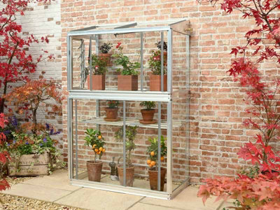 Harewood 3 Feet 4 Inches Lean to Mini Greenhouse - Aluminum/Glass - L100 x W53 x H151 cm - Smokey Grey