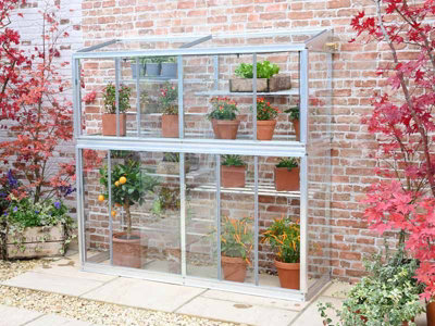 Harewood 5 Feet Lean to Mini Greenhouse - Aluminium/Glass - L1.51 x W0.053 x H1.51 cm - Without Coating