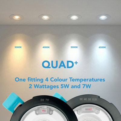 Harled Quad+ Fire Rated LED Downlight Switchable 5W-7W and 4 CCT IP65 ...