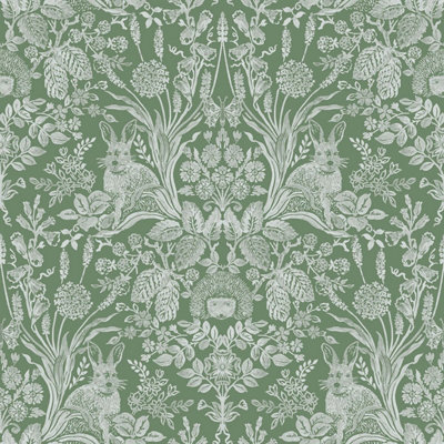 Harlen Woodland Damask Wallpaper Green World of Wallpaper 50342