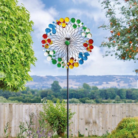 Harlequin Illuminated Wind Spinner with Solar Powered Crackle Globe - Garden Decoration with Multicoloured LED Light - H213 x 58cm