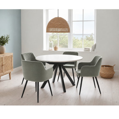 Harley Extendable Dining Table with 4 Charlotte Velvet Chairs - Grey