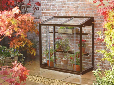 Harlow 3 Feet 4 Inches Lean to Mini Greenhouse - Aluminum/Glass - L100 x W53 x H95 cm - Chestnut Brown