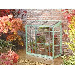 Harlow 3 Feet 4 Inches Lean to Mini Greenhouse - Aluminum/Glass - L100 x W53 x H95 cm - Cotswold Green