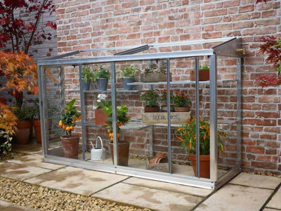 Harlow 5 Feet Lean to Mini Greenhouse - Aluminum/Glass - L151 x W53 x H95 cm - Chestnut Brown