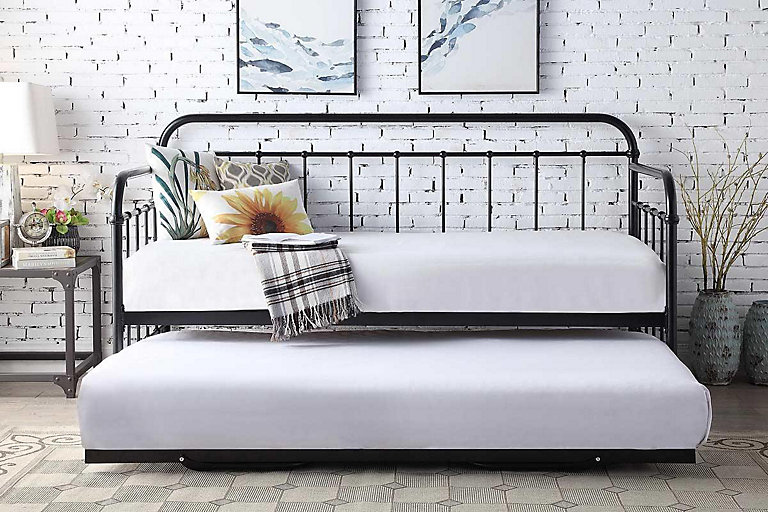 Harlow Black Metal Day Bed with Folding Guest Trundle | DIY at B&Q