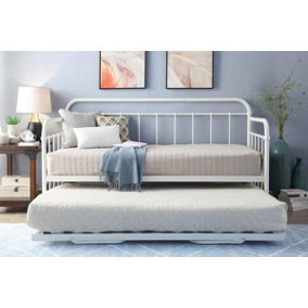 Harlow White Metal Day Bed with Folding Guest Trundle