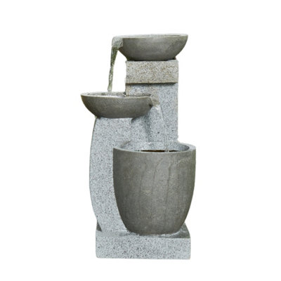 Harmonia garden water fountain comprising tiered cascade waterfall into contemporary bowls