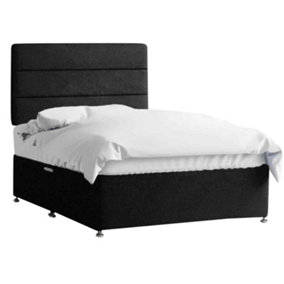 Harmony Divan Bed Set with Tall Headboard and Mattress - Chenille Fabric, Black Color, 2 Drawers Left Side