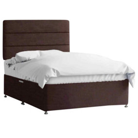 Harmony Divan Bed Set with Tall Headboard and Mattress - Chenille Fabric, Brown Color, 2 Drawers Left Side