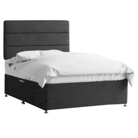 Harmony Divan Bed Set with Tall Headboard and Mattress - Chenille Fabric, Charcoal Color, 2 Drawers Left Side