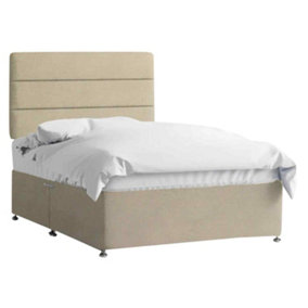 Harmony Divan Bed Set with Tall Headboard and Mattress - Chenille Fabric, Cream Color, 2 Drawers Right Side