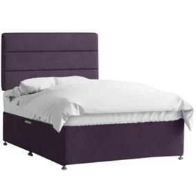 Harmony Divan Bed Set with Tall Headboard and Mattress - Chenille Fabric, Purple Color, 2 Drawers Left Side
