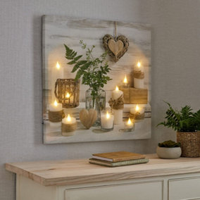 Harmony LED Lights Hearts and Candles Printed Canvas Wall Art