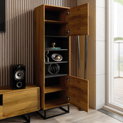 Harmony Loft Display Cabinet 175cm Industrial Dark Oak - Creative Furniture