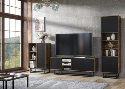 Harmony Loft Display Cabinet 175cm Industrial Rustic & Black Matt Doors ...