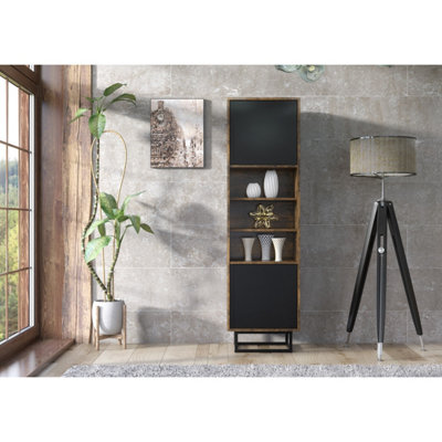 Harmony Loft Display Cabinet 175cm - Rustic & Black
