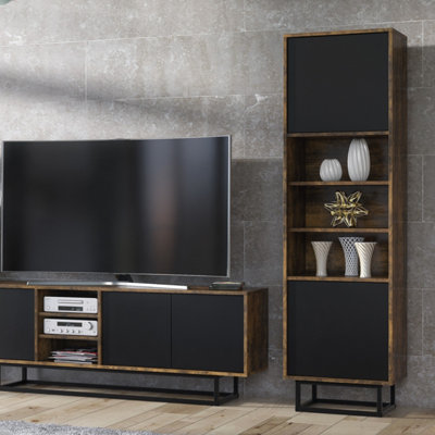 Harmony Loft Display Cabinet 175cm - Rustic & Black