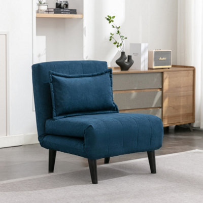 Harper 1 Seater Folding Clic Clac Fabric Living Room Lounge Futon Sofa Bed Blue