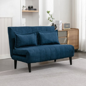 Harper 2 Seater Folding Clic Clac Fabric Living Room Lounge Futon Sofa Bed Blue