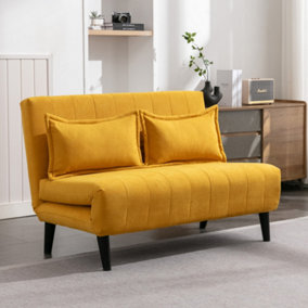 Harper 2 Seater Folding Clic Clac Fabric Living Room Lounge Futon Sofa Bed Mustard